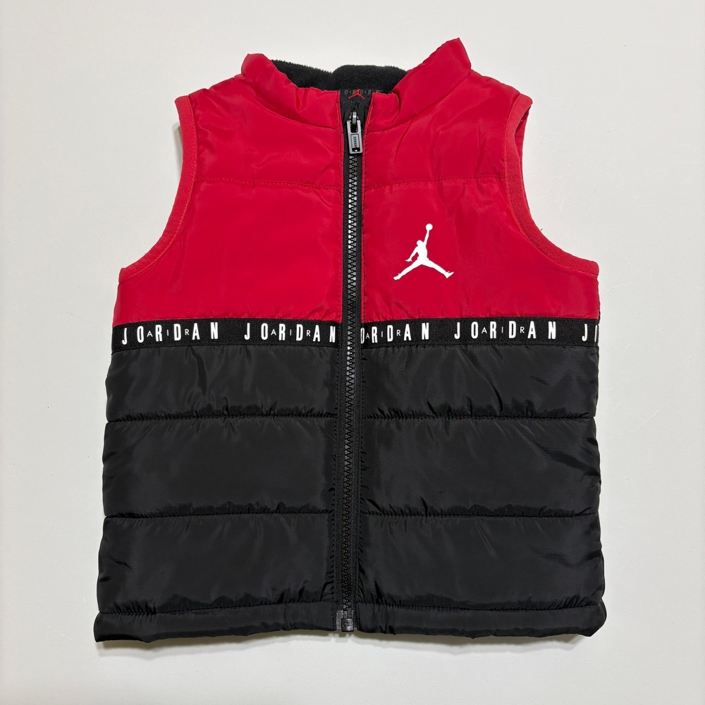 Nike Air Jordan Baby Full Zip Quilted Puffer Vest Sz 24M Black Red Jumpman‎ Logo